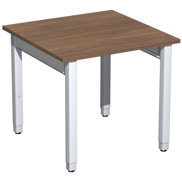 Gera Quadrat Pro Schreibtisch höhenverstellbar, 800x800x680-860, Nussbaum/Silber