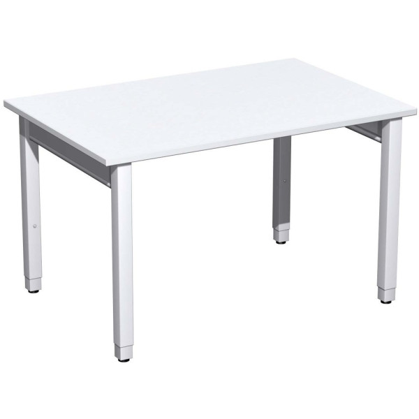 Gera Quadrat Pro Schreibtisch höhenverstellbar, 1200x800x680-860, Weiß/Silber