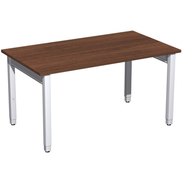 Gera Quadrat Pro Schreibtisch höhenverstellbar, 1400x800x680-860, Nussbaum/Silber