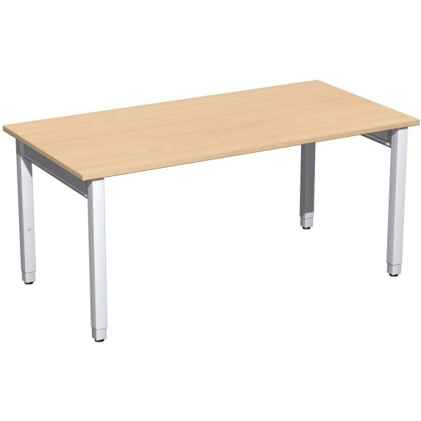 Gera Quadrat Pro Schreibtisch höhenverstellbar, 1600x800x680-860, Buche/Silber