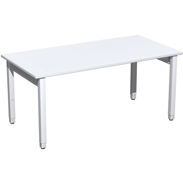 Gera Quadrat Pro Schreibtisch höhenverstellbar, 1600x800x680-860, Weiß/Silber