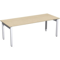 Gera Quadrat Pro Schreibtisch höhenverstellbar, 2000x800x680-860, Ahorn/Silber