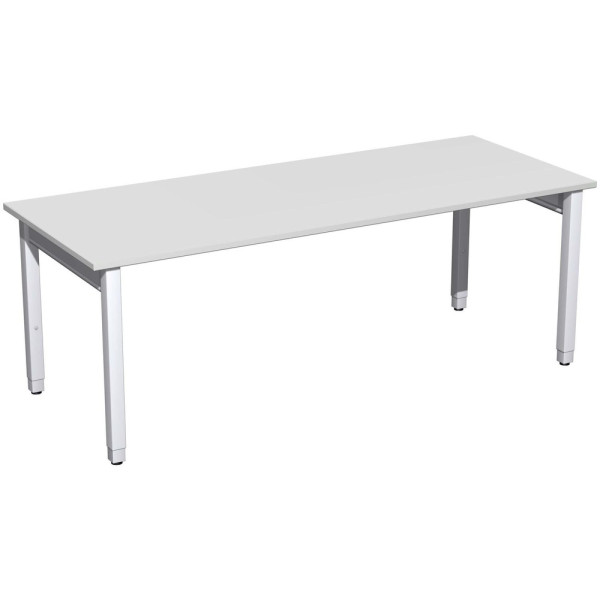 Gera Quadrat Pro Schreibtisch höhenverstellbar, 2000x800x680-860, Lichtgrau/Silber
