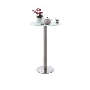 ZARINA Bartisch Stehtisch Edelstahl 105 cm Sicherheitsglas reinweiß