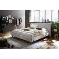Polsterbett Pula 140x200 Stoff Sereno creme Fuss Metall schwarz