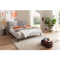 Polsterbett Agadir 180x200 Stoff Neve beige Holzfuß Eiche lackiert