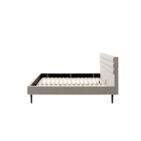 Polsterbett Agadir 180x200 Stoff Neve beige Holzfuß Eiche lackiert