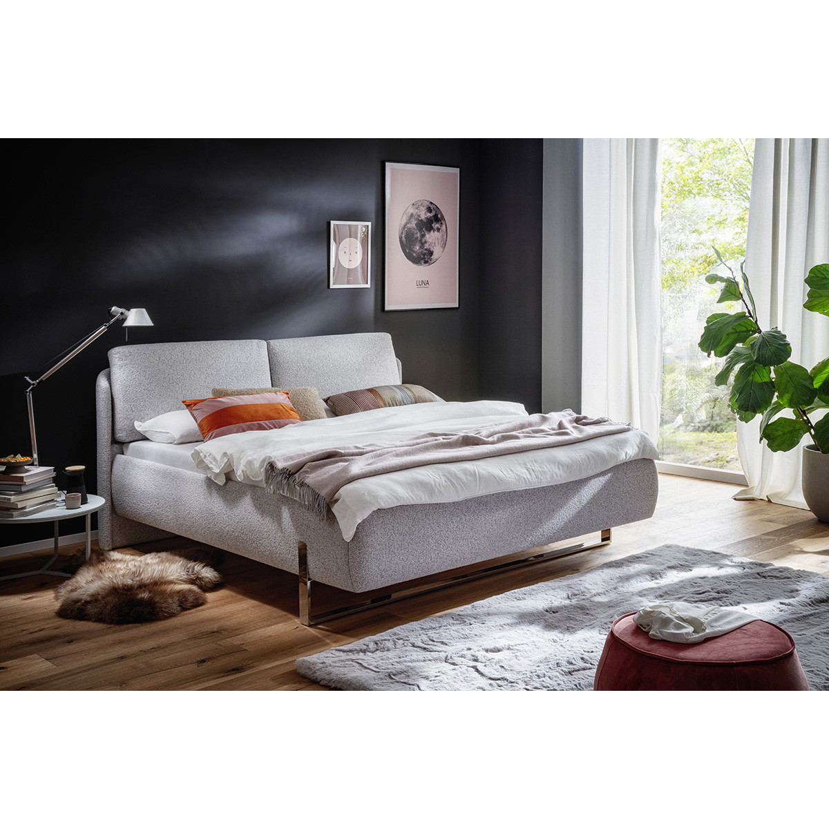 Polsterbett Sabetta 180x200 Stoff Puente hellgrau...