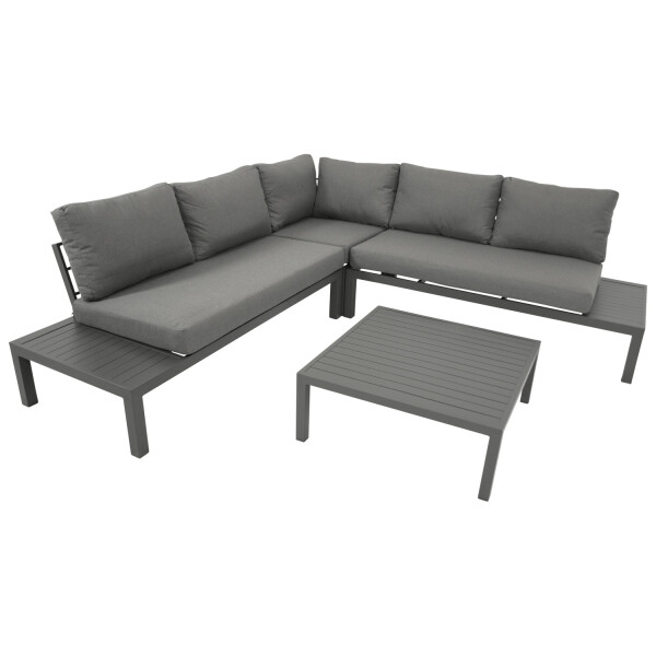 Eck-Lounge Set mit Tisch, Aluminium grau