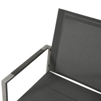 Gartensessel Stapelsessel Edelstahl poliert + Kunstgewebe gepolster anthrazit, Armlehnen Kunstholz grau, 4-er Set