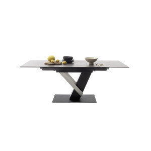 MASSARO Esstisch Tisch mit Säule 160 (210) cm Keramik Sicherheitsglas hellgrau