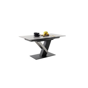 MASSARO Esstisch Tisch mit Säule 160 (210) cm Keramik Sicherheitsglas hellgrau