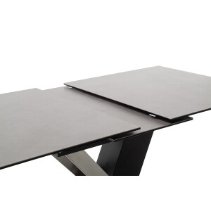MASSARO Esstisch Tisch mit Säule 160 (210) cm Keramik Sicherheitsglas hellgrau