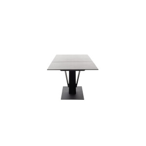 MASSARO Esstisch Tisch mit Säule 160 (210) cm Keramik Sicherheitsglas hellgrau