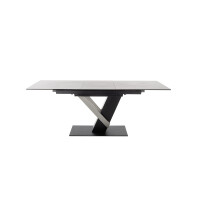 MASSARO Esstisch Tisch mit Säule 160 (210) cm Keramik Sicherheitsglas hellgrau