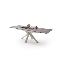 NAGANO Esstisch Tisch 160 (240) cm Edelstahl gebürstet Sicherheitsglas barrique
