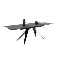 NEMURO Esstisch Auszugtisch 160 (240) cm Gestell schwarz Glas schwarz