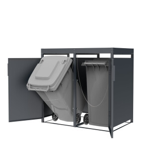 Mülltonnenbox 2-er für 120L + 240L Tonnen, Stahl anthrazit, mit Pflanzkasten