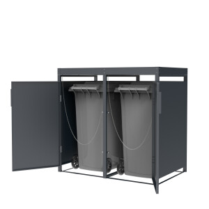 Mülltonnenbox 2-er für 120L + 240L Tonnen, Stahl anthrazit, mit Pflanzkasten