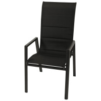 Gartensessel Stapelsessel Hochlehner, Alu anthrazit mit gepolsterter Kunstgewebesitzfläche schwarz, 6-er Set