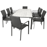 Garnitur Sitzgruppe 9-teilig, Aluminium + Kunstgewebe anthrazit, Tischplatte Glas
