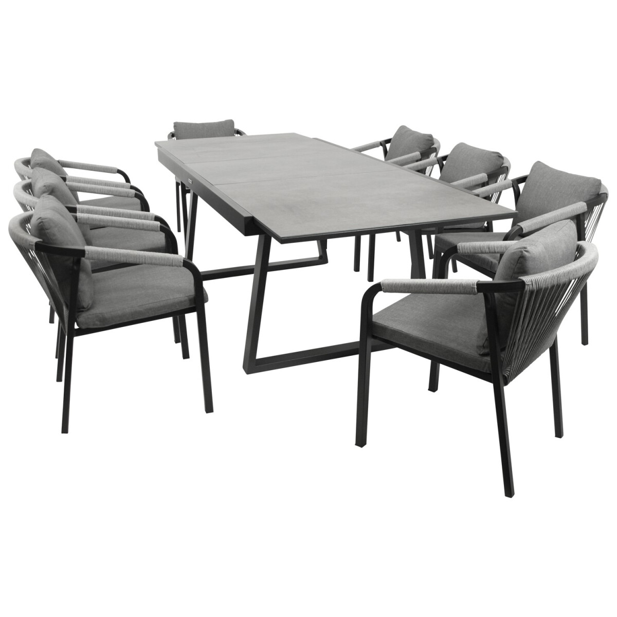 Garnitur Sitzgruppe 9-teilig, Aluminium anthrazit + Rope gra