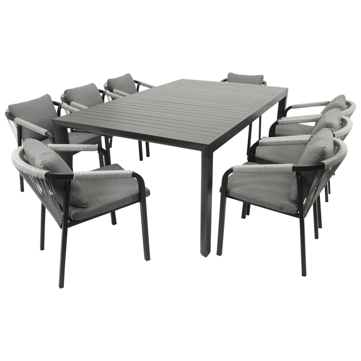 Garnitur Sitzgruppe 9-teilig, Aluminium anthrazit + Rope gra
