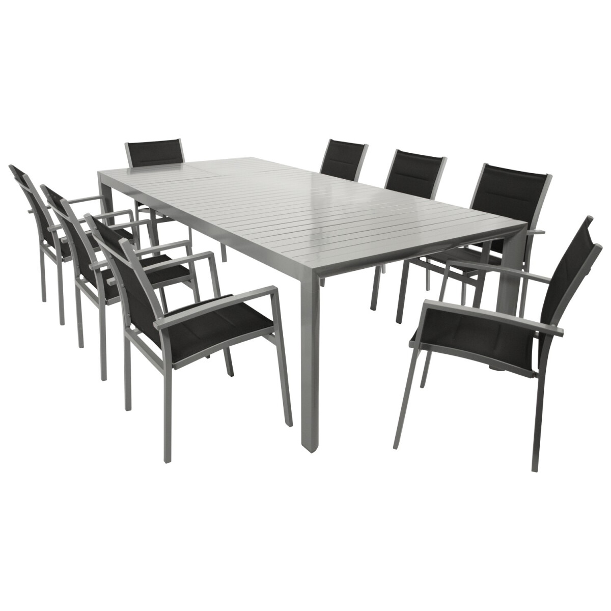 Garnitur Sitzgruppe 9-teilig, Aluminium silbergrau + Kunstge