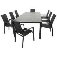 Garnitur Sitzgruppe 9-teilig, Aluminium anthrazit + Kunstgewebe schwarz, Tischplatte Alu