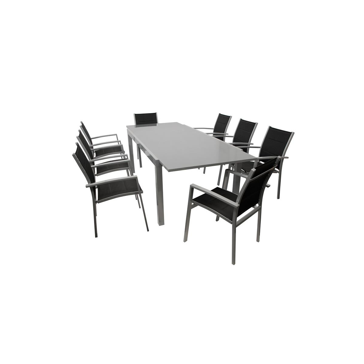 Garnitur Sitzgruppe 9-teilig, Aluminium silbergrau + Kunstge