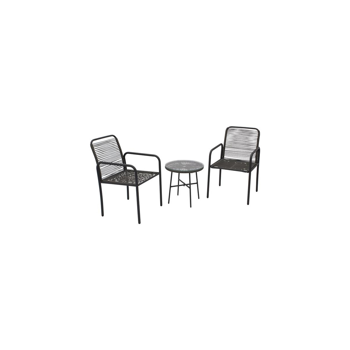 Garnitur Sitzgruppe 3-teilig, Stahl anthrazit mit Rope-Optik