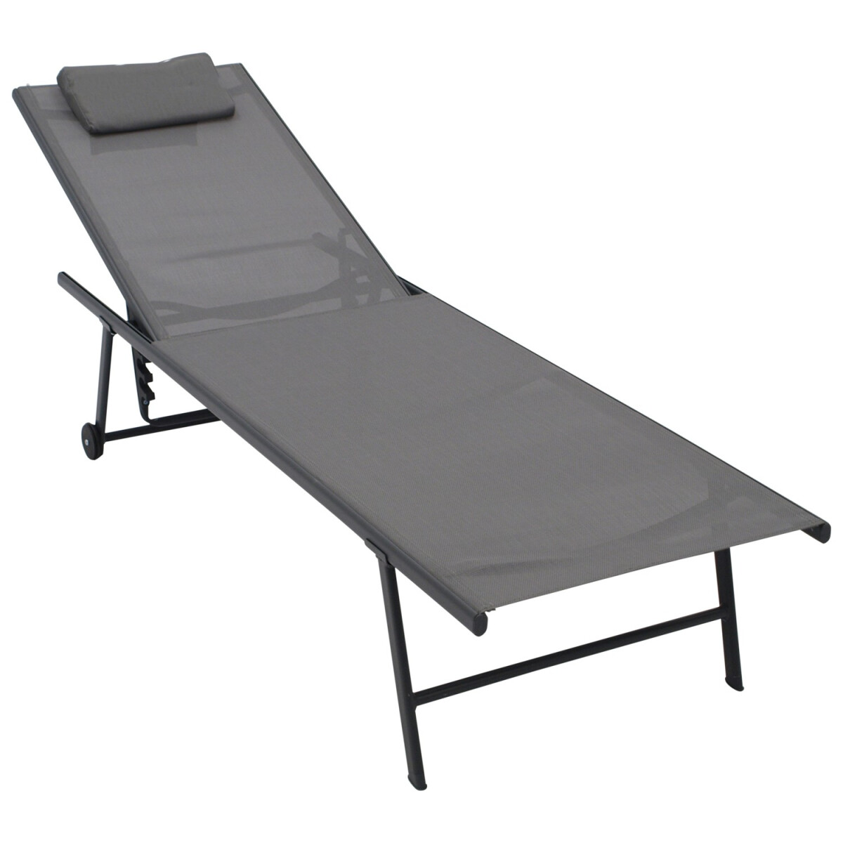 Gartenliege mit Rollen, Stahl anthrazit + Textilgewebe grau,