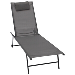 Gartenliege mit Rollen, Stahl anthrazit + Textilgewebe grau, 2-er Set