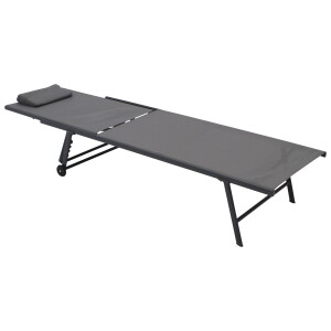Gartenliege mit Rollen, Stahl anthrazit + Textilgewebe grau, 2-er Set