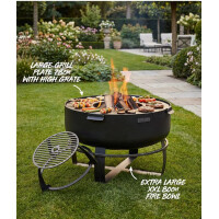 SET: Feuerschale XXL VIKING 80 cm mit Grillplatte 78 cm (4 Griffe) und hohem Grillrost für die 78 cm Grillplatte