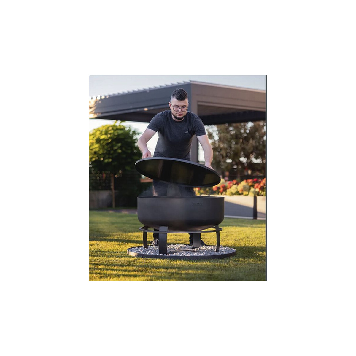 SET: Feuerschale XXL VIKING 80 cm mit Randdeckel 81,5 cm und