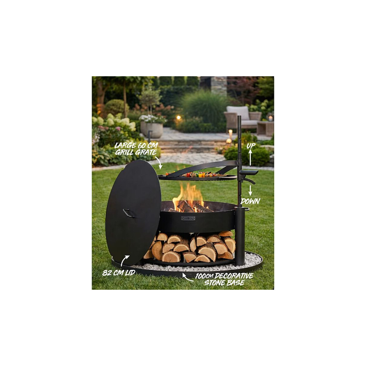 SET: Multifunktionale Feuerschale MONTANA 80 cm mit Grillros