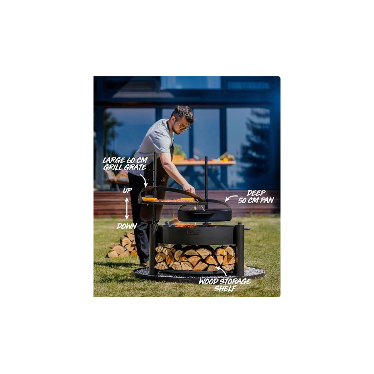 SET: Multifunktionale Feuerschale MONTANA 80 cm mit Grillros