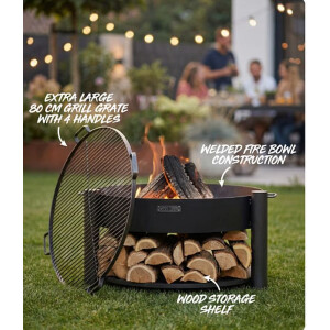 SET: Feuerschale MONTANA 80 cm mit Grillrost 80 cm mit 4 Griffen