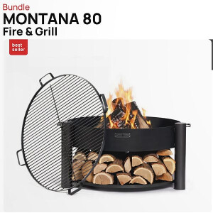 SET: Feuerschale MONTANA 80 cm mit Grillrost 80 cm mit 4 Griffen