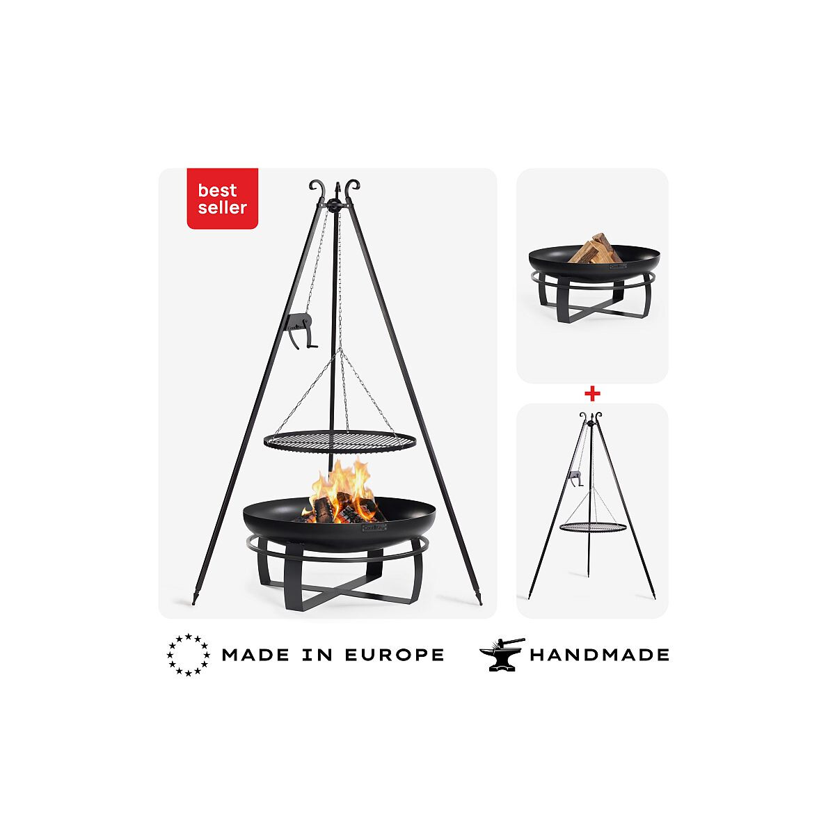 SET: Feuerschale VIKING 80 cm mit Schwenkgrill Dreibein 180 