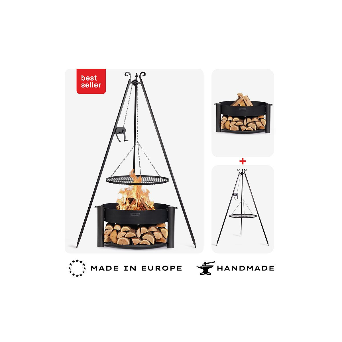 SET: Feuerschale MONTANA 80 cm mit Schwenkgrill Dreibein 180