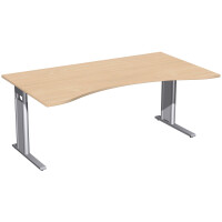 Schreibtisch Ergonomieform höhenverstellbar, C Fuß Blende optional, 1800x1000x680-820, Buche/Silber