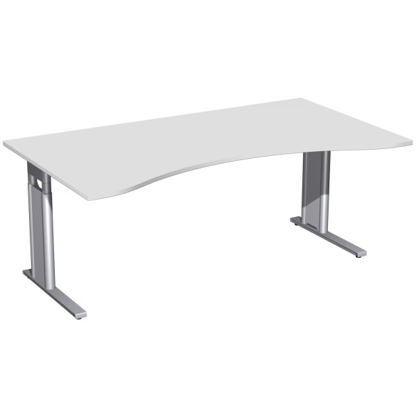 Schreibtisch Ergonomieform höhenverstellbar, C Fuß Blende optional, 1800x1000x680-820, Lichtgrau/Silber