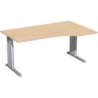 PC-Schreibtisch rechts höhenverstellbar, C Fuß Blende optional, 1600x1000x680-820, Buche/Silber