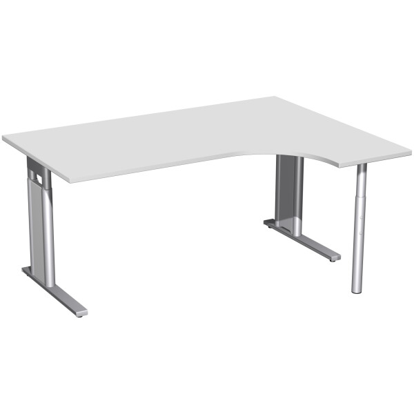 PC-Schreibtisch rechts höhenverstellbar, C Fuß Blende optional, 1600x1200x680-820, Lichtgrau/Silber