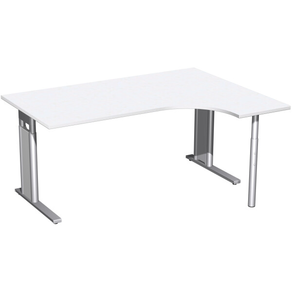 PC-Schreibtisch rechts höhenverstellbar, C Fuß Blende optional, 1600x1200x680-820, Weiß/Silber