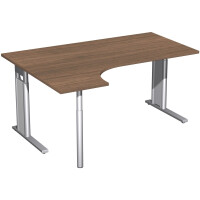 PC-Schreibtisch links höhenverstellbar, C Fuß Blende optional, 1600x1200x680-820, Nussbaum/Silber