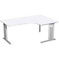PC-Schreibtisch rechts höhenverstellbar, C Fuß Blende optional, 1800x1200x680-820, Weiß/Silber