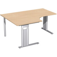 PC-Schreibtisch links höhenverstellbar, C Fuß Blende optional, 1600x1200x680-820, Buche/Silber
